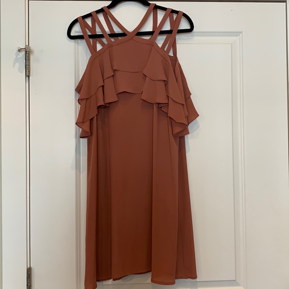 BCBGMaxAzria Pink Ruffle Mini Dress - Picture 3 of 16